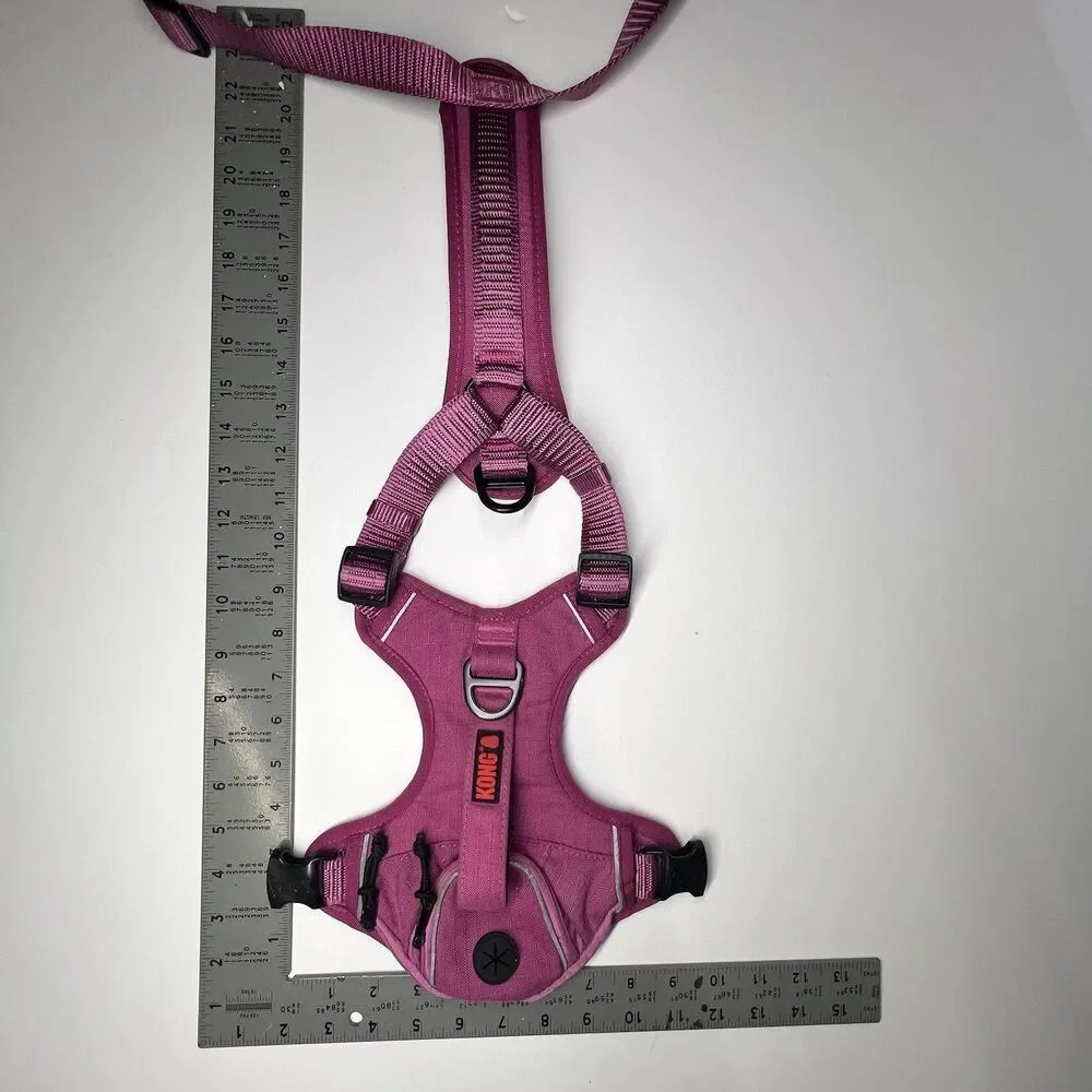 KONG Reflective Adjustable Chest Plate Dog Harness Pink L w/wastebag pocket PINK